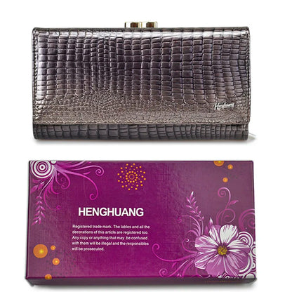 Alligator Leather Long Hasp Wallet for Women – Luxury Clutch Purse