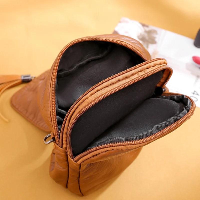 Tassel Leather Crossbody Phone Bag – Women's Retro Purse
