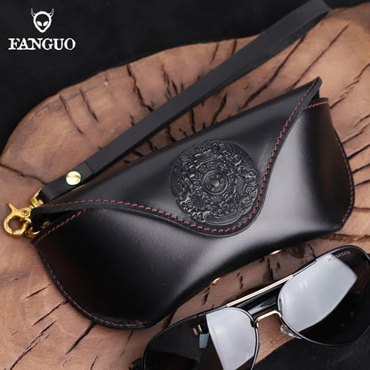 Leather Glasses Case Handmade Eyeglasses Pouch with Clip