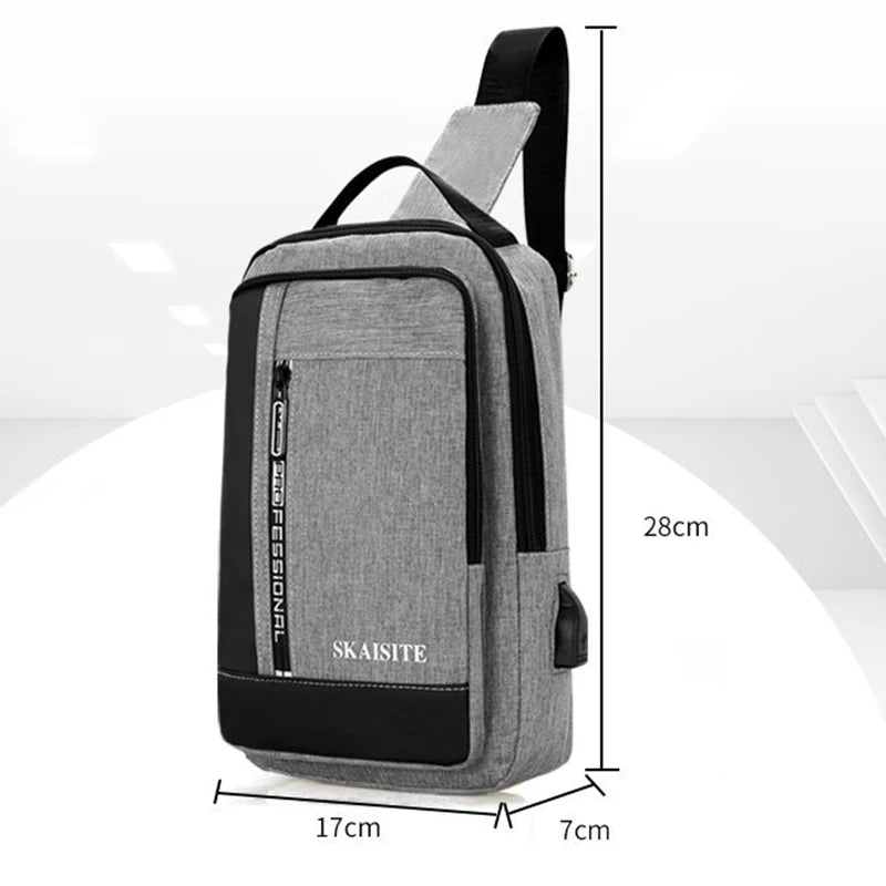 Men's Sling Chest Bag with USB Charging Port – Oxford Fabric