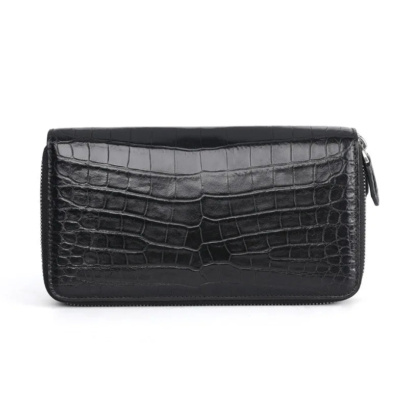 Crocodile Leather Men's Double Zipper Clutch Wallet