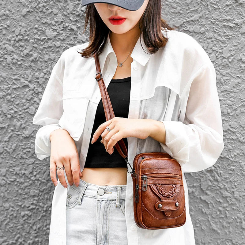 Crossbody Phone Bag for Women – Vintage PU Leather Purse