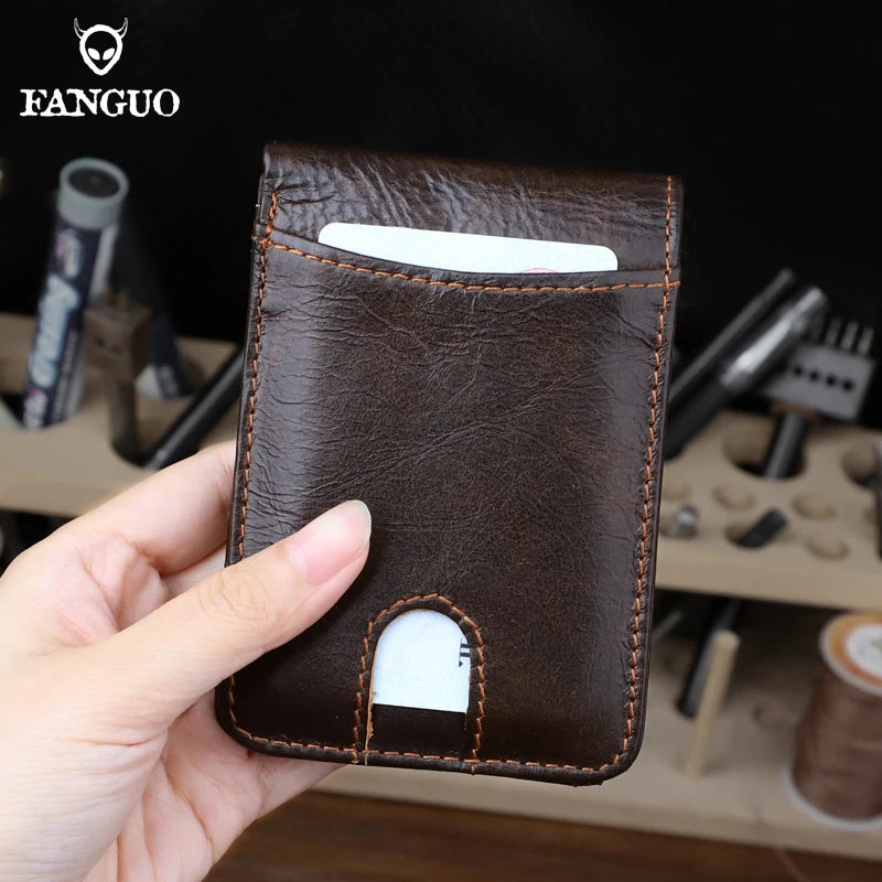 Genuine Leather Slim Wallet – Retro Credit Card Holder & Coin Purse for Men