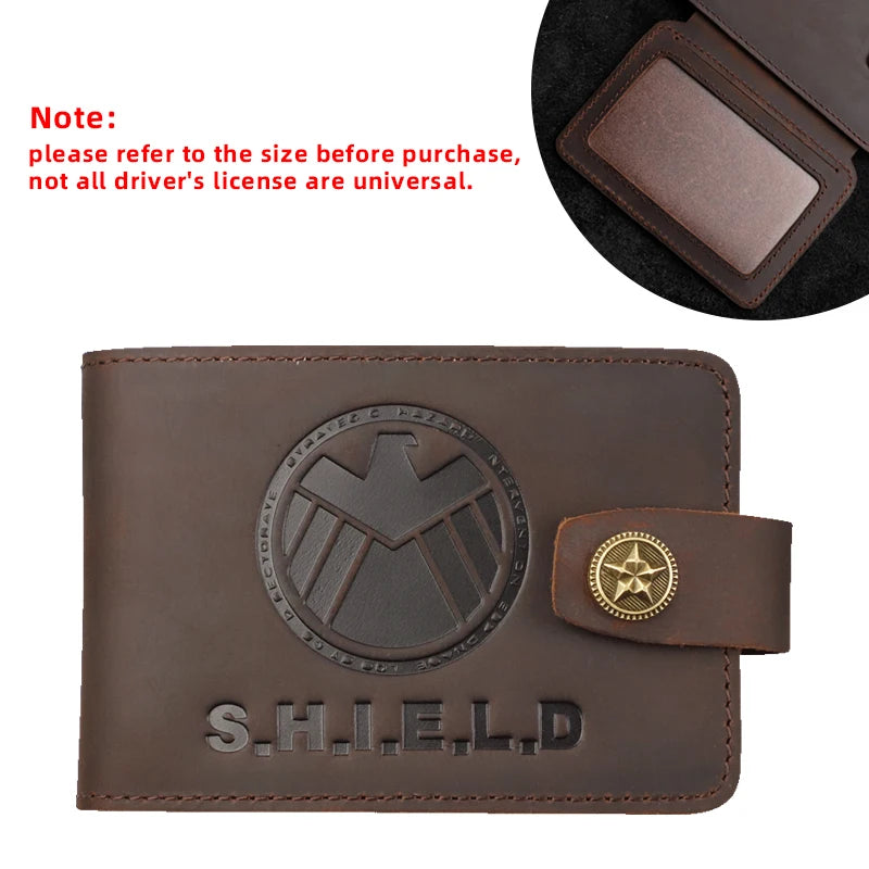 SHIELD Embossed Genuine Leather Driver's License Holder & Card Wallet