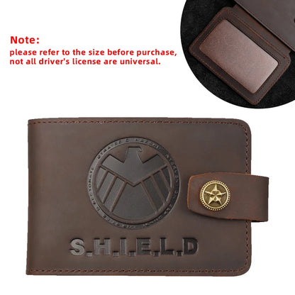 SHIELD Embossed Genuine Leather Driver's License Holder & Card Wallet