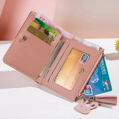 Color Block Tassel Wallet for Women – Small PU Leather Coin Purse