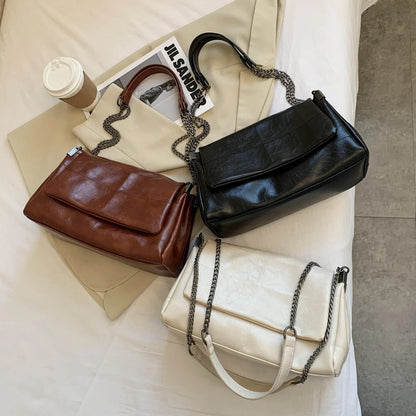 Quilted Crossbody Bag – Vintage PU Leather Shoulder Bag with Chain Strap
