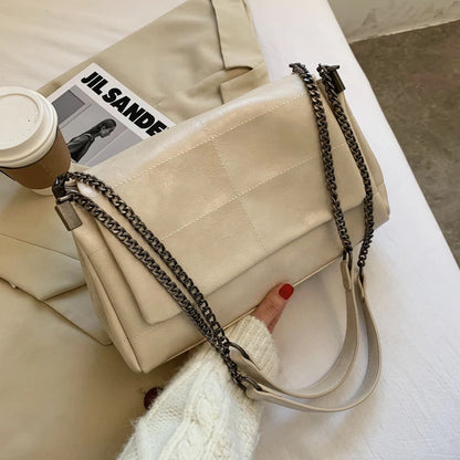 Quilted Crossbody Bag – Vintage PU Leather Shoulder Bag with Chain Strap
