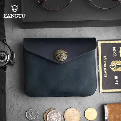 Genuine Leather Short Wallet – Men's Handmade Card Holder & Coin Purse