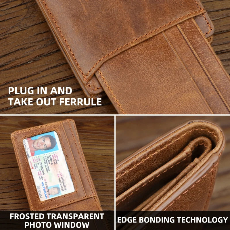 Genuine Leather Bifold Wallet for Men – Slim Retro Style