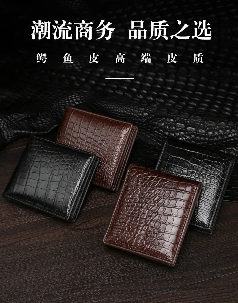 Crocodile Leather Men's Short Wallet with Multi-Card Slots
