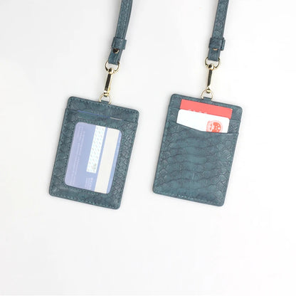Embossed Snake Pattern Leather Lanyard ID Card Holder