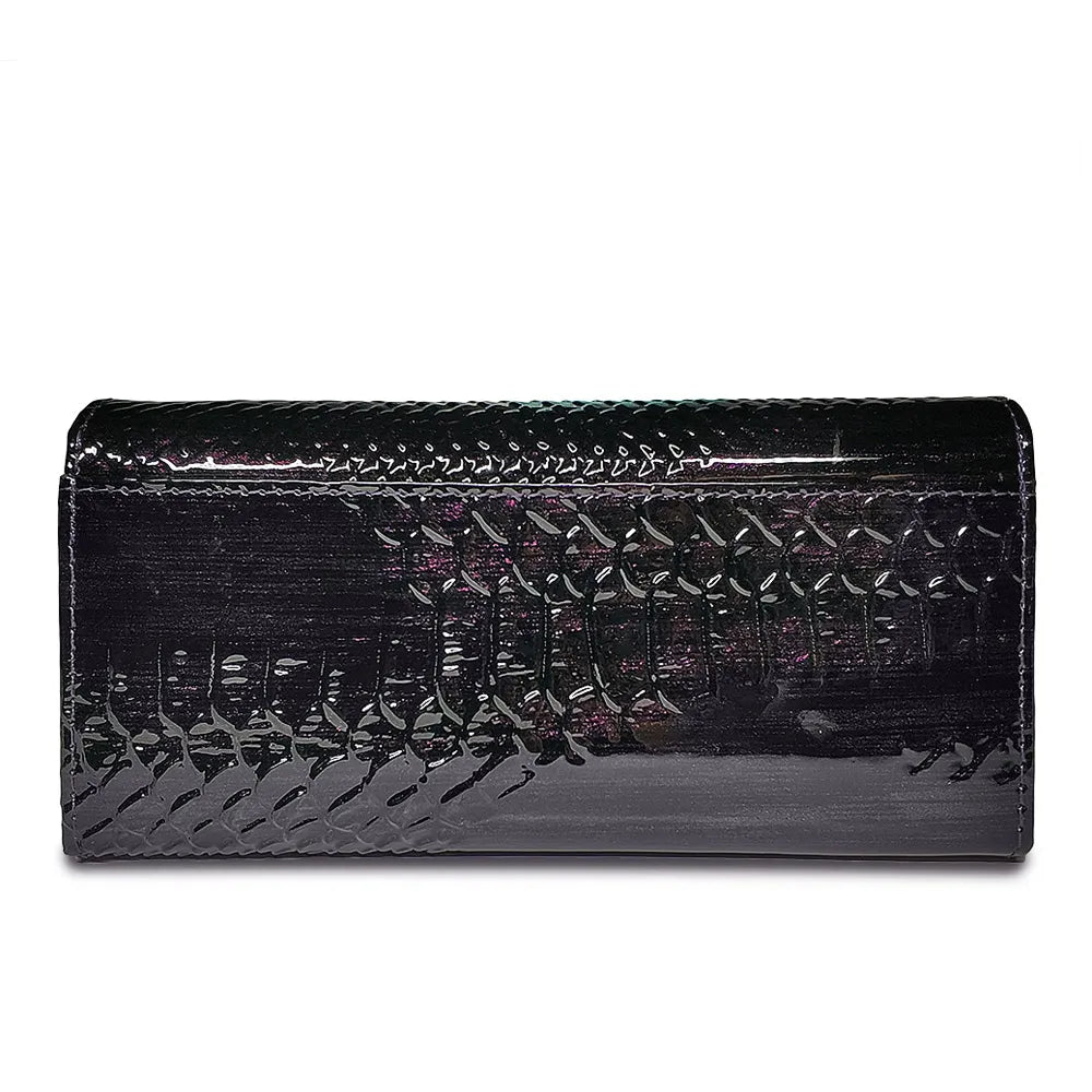 Genuine Leather Alligator Patent Women's Long Clutch Wallet