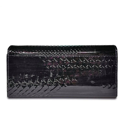 Genuine Leather Alligator Patent Women's Long Clutch Wallet
