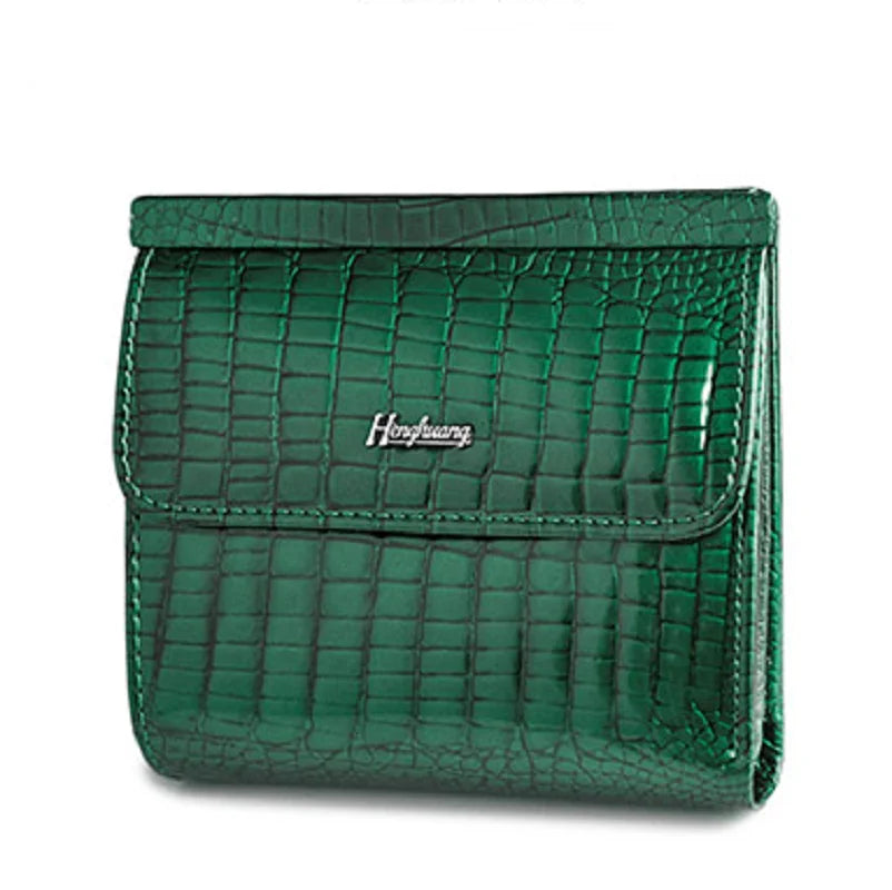 Genuine Leather Women's Short Wallet – Crocodile Pattern Purse