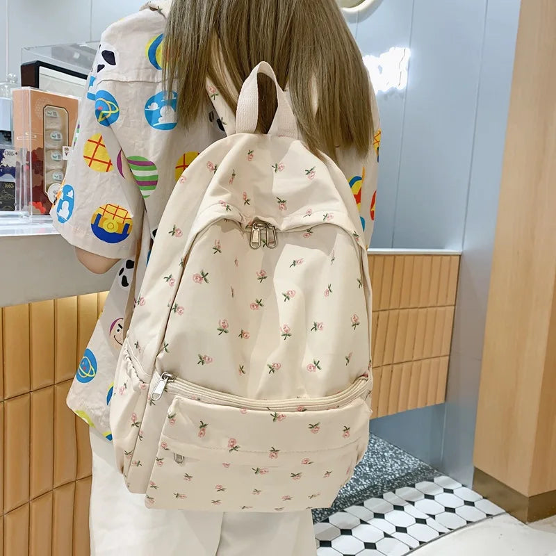 Floral Canvas Backpack for Women – Waterproof Nylon School Bag