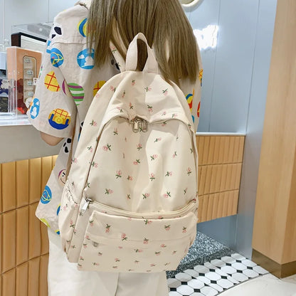 Floral Canvas Backpack for Women – Waterproof Nylon School Bag