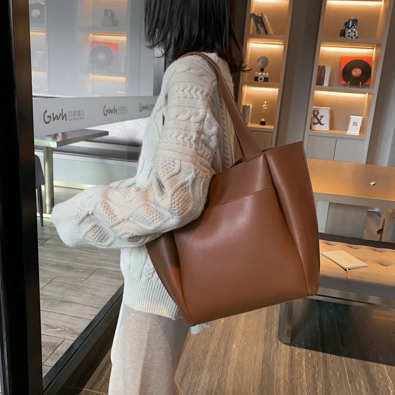 Large Capacity Soft Leather Tote Bag – Women's Shoulder Shopper