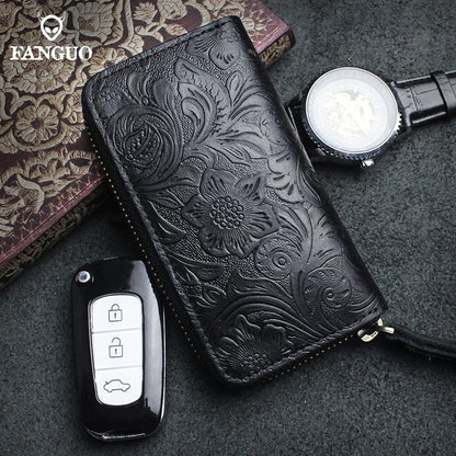 Crocodile Pattern Leather Key Wallet – Men's Zipper Key Holder
