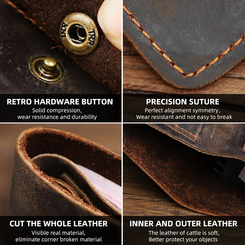 Crazy Horse Leather Men's Wallet – Handmade Cowhide, 6 Card Slots & Coin Purse
