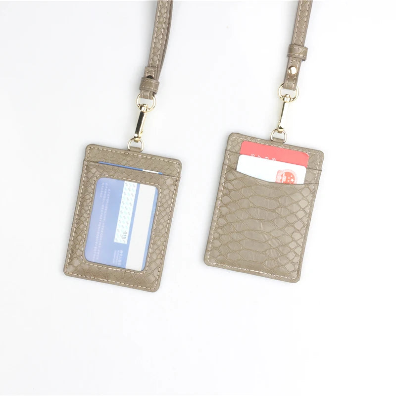 Embossed Leather Lanyard Card Holder – ID Badge Wallet