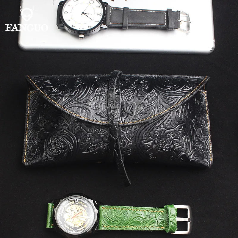 Genuine Leather Foldable Glasses Case for Men