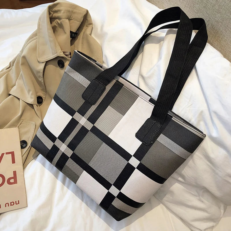 Checkered Tote Bag for Women – Plaid Shoulder Commuter Handbag