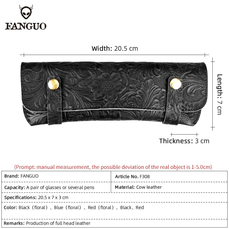 Leather Glasses Case – Handmade Floral Embossed Eyeglasses Pouch