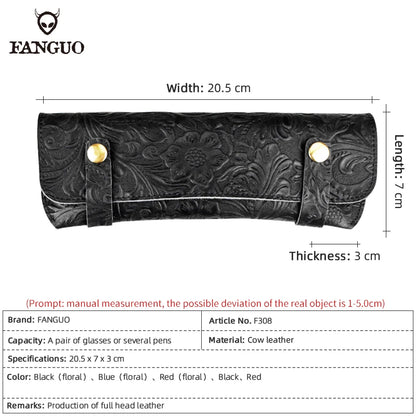 Leather Glasses Case – Handmade Floral Embossed Eyeglasses Pouch