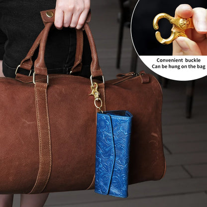 Genuine Leather Eyewear Case with Floral Embossing & Magnet Closure
