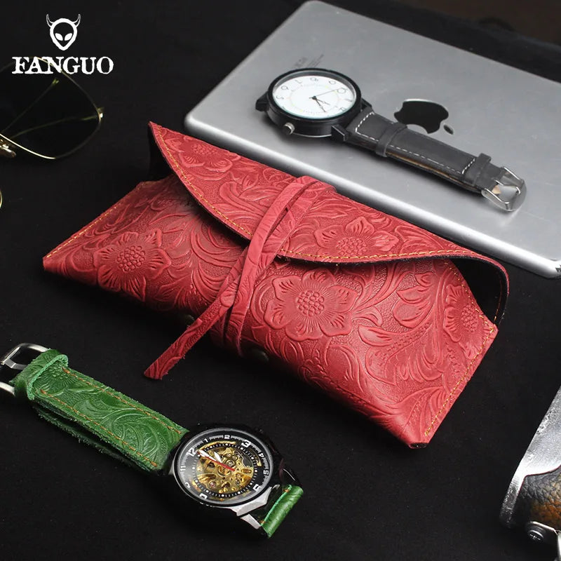 Genuine Leather Foldable Glasses Case for Men