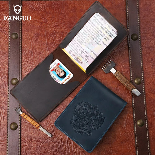 Genuine Leather Driver License & Document Holder – Russian Eagle Emboss