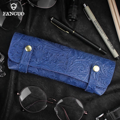 Leather Glasses Case – Handmade Floral Embossed Eyeglasses Pouch