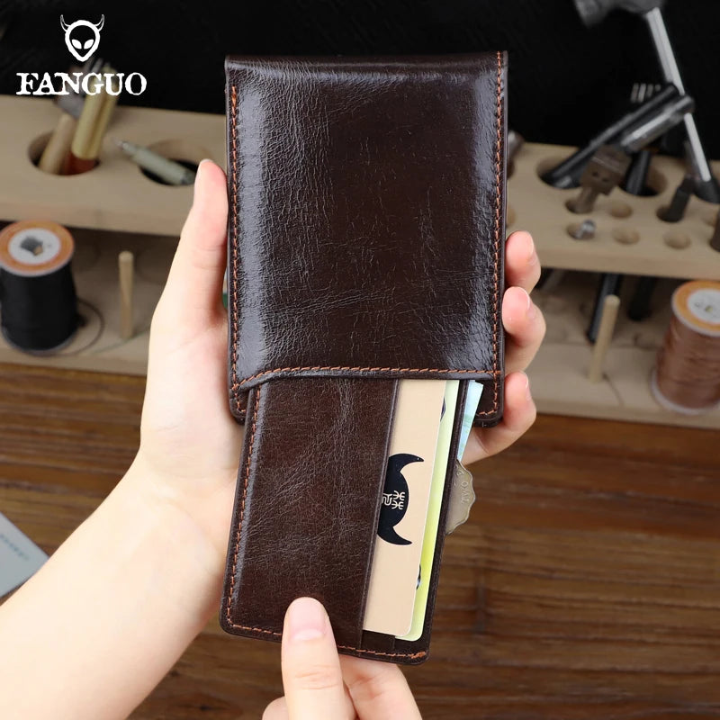 Genuine Leather Bifold Wallet for Men – Slim Retro Style