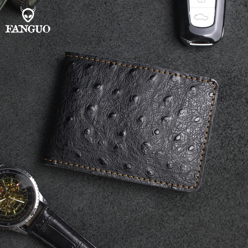 Genuine Leather Ostrich Pattern Driver's License Holder & Card Wallet