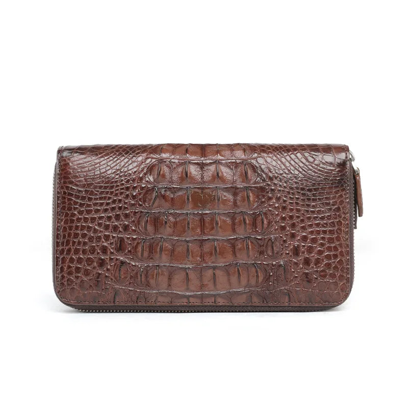 Men's Crocodile Leather Long Wallet Double Zipper Clutch