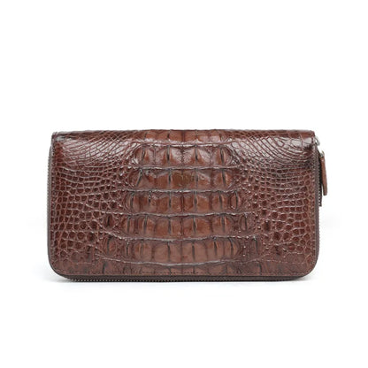 Men's Crocodile Leather Long Wallet Double Zipper Clutch