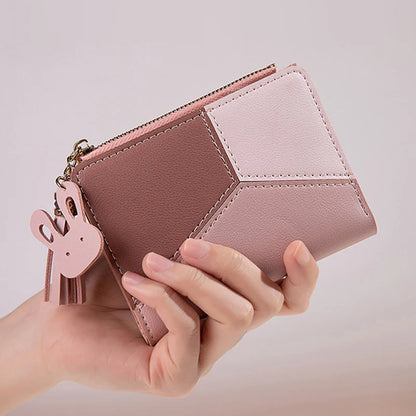 Color Block Tassel Wallet for Women – Small PU Leather Coin Purse