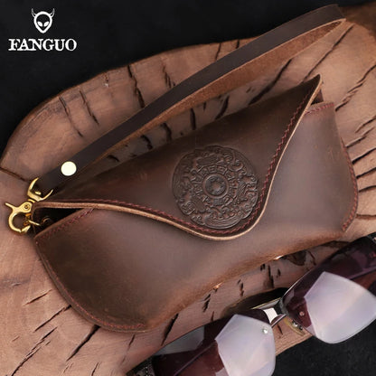 Leather Glasses Case Handmade Eyeglasses Pouch with Clip
