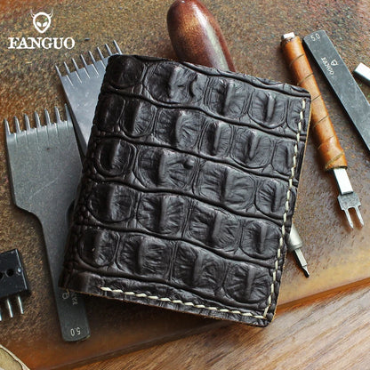 Crocodile Pattern Genuine Leather Wallet for Men – Handmade Bifold