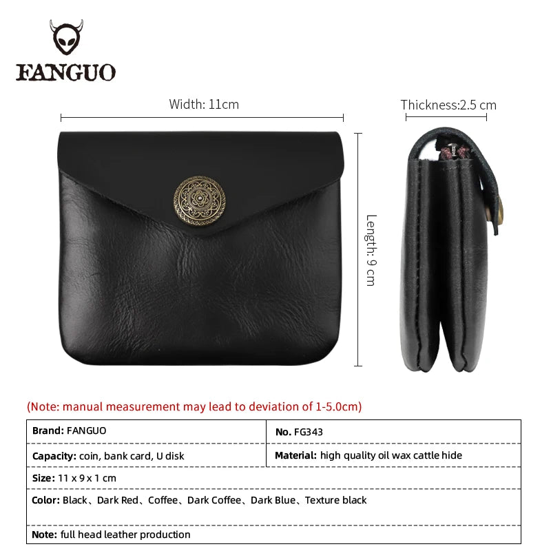 Genuine Leather Short Wallet – Men's Handmade Card Holder & Coin Purse