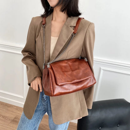 Quilted Crossbody Bag – Vintage PU Leather Shoulder Bag with Chain Strap