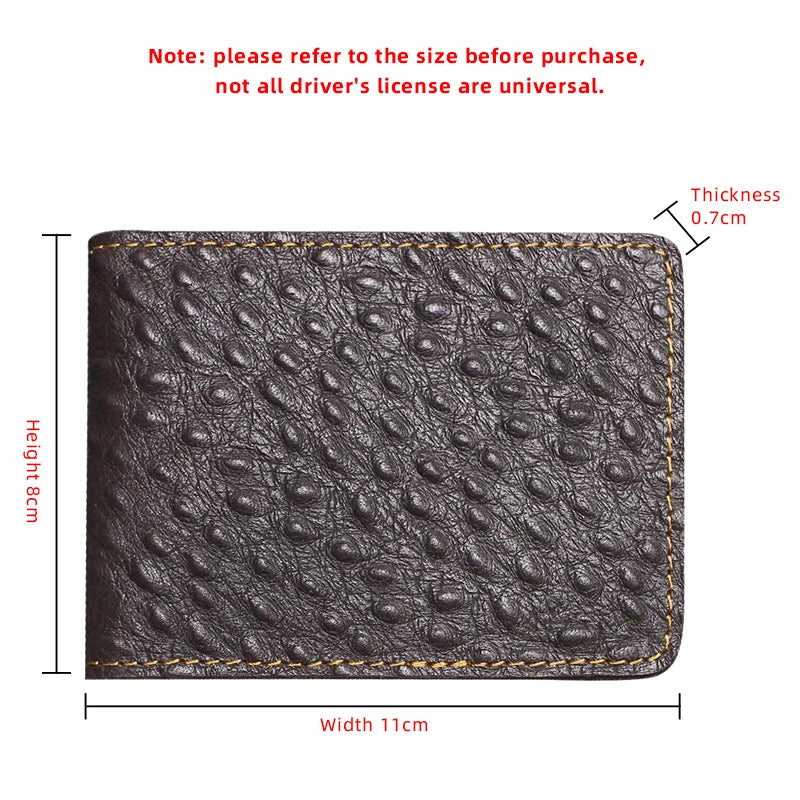 Genuine Leather Ostrich Pattern Driver's License Holder & Card Wallet