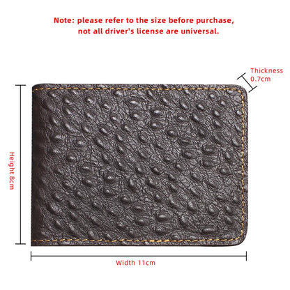 Genuine Leather Ostrich Pattern Driver's License Holder & Card Wallet