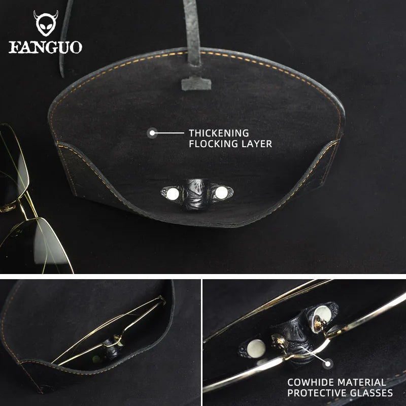 Genuine Leather Foldable Glasses Case for Men