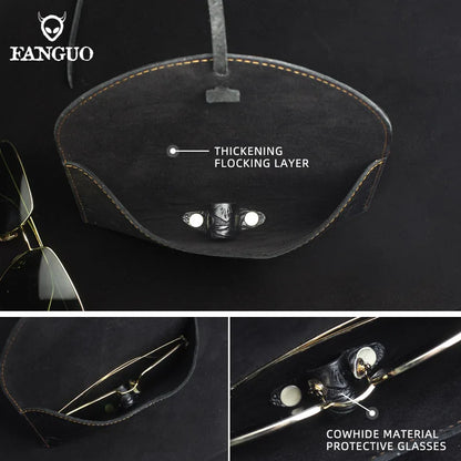 Genuine Leather Foldable Glasses Case for Men