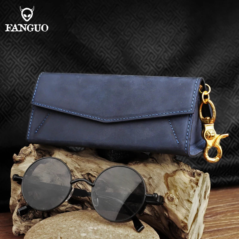 Genuine Leather Sunglasses Case – Retro Folding Eyewear Box with Magnet