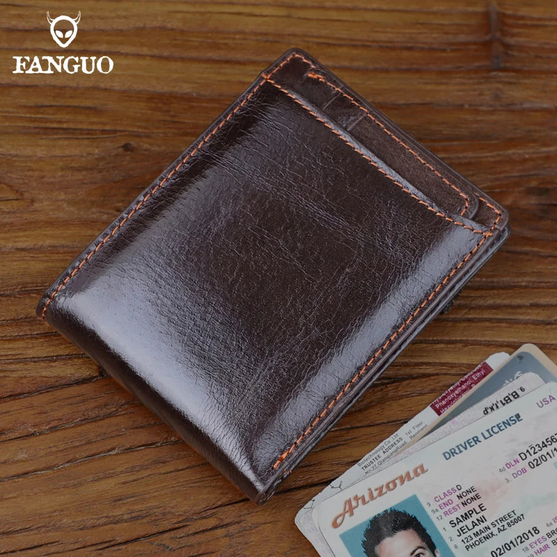 Genuine Leather Bifold Wallet for Men – Slim Retro Style