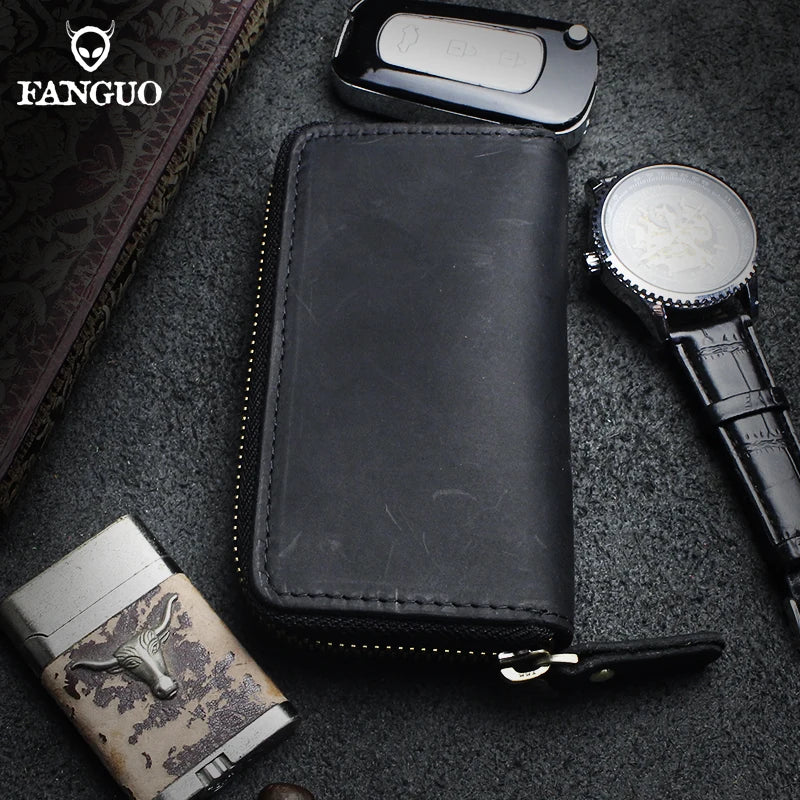 Crocodile Pattern Leather Key Wallet – Men's Zipper Key Holder