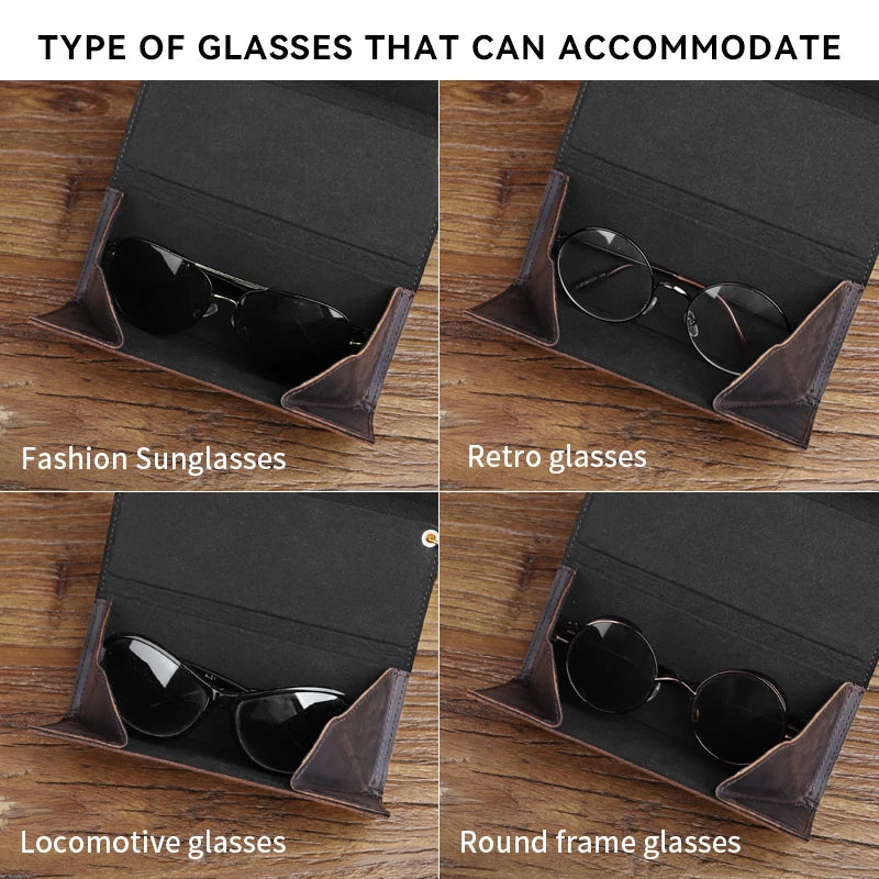 Genuine Leather Sunglasses Case – Retro Folding Eyewear Box with Magnet